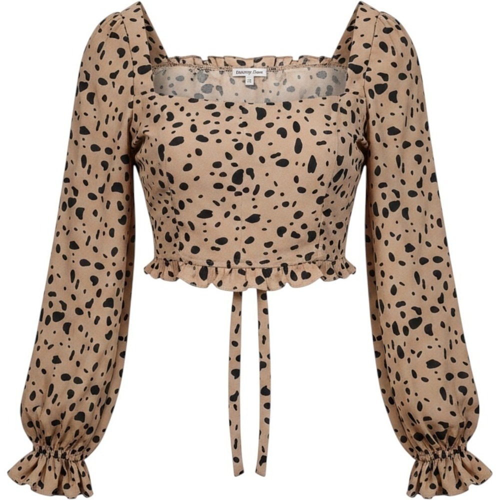 Bailey Rose Dalmatian Print Convertible Crop Top Tan Black Smocked Medium